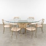 Manuel VIDAL GRAU (XX) 'Oval table and 6 chairs' resin, gilt metal and leather. (L:115 x W:200 x H:7