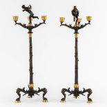 Auguste Maximilien DELAFONTAINE (1813-1892) A pair of candelabra, gilt and patinated bronze. (H:54 x