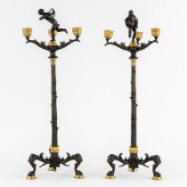 Auguste Maximilien DELAFONTAINE (1813-1892) A pair of candelabra, gilt and patinated bronze. (H:54 x