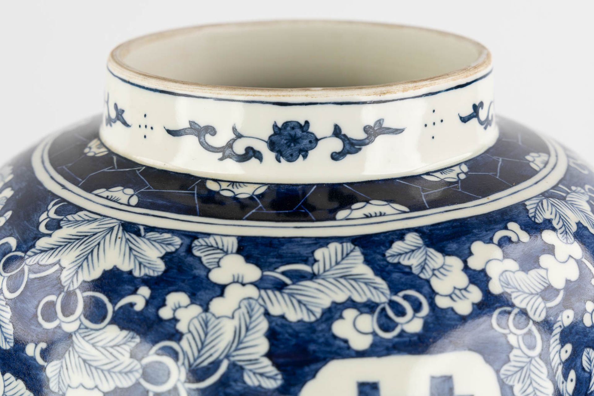 A Chinese baluster vase, blue-white with a Prunus decor and double XI sign. 19th/20th C. (H:42 x D:2 - Image 17 of 17