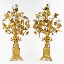 A pair of large Church candelabra, gilt metal decorated with wheat, flowers and grape vines. Circa 1