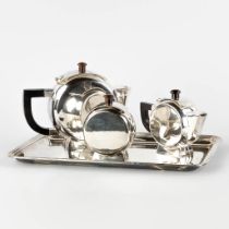 A silver-plated coffee service on a platter, Art Deco style. (L:25 x W:38 cm)