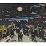 Gustave SOREL (1905-1981) 'Nighttime' watercolor on paper. (W:34 x H:29 cm)