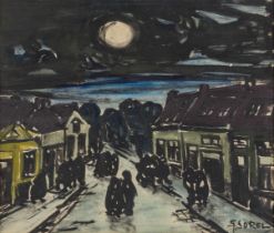 Gustave SOREL (1905-1981) 'Nighttime' watercolor on paper. (W:34 x H:29 cm)