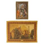 Two decorative gobelin wall carpets, 'Rozenhoedkaai, Brugge', 'Peter Paul Rubens'. (W:190 x H:136 cm