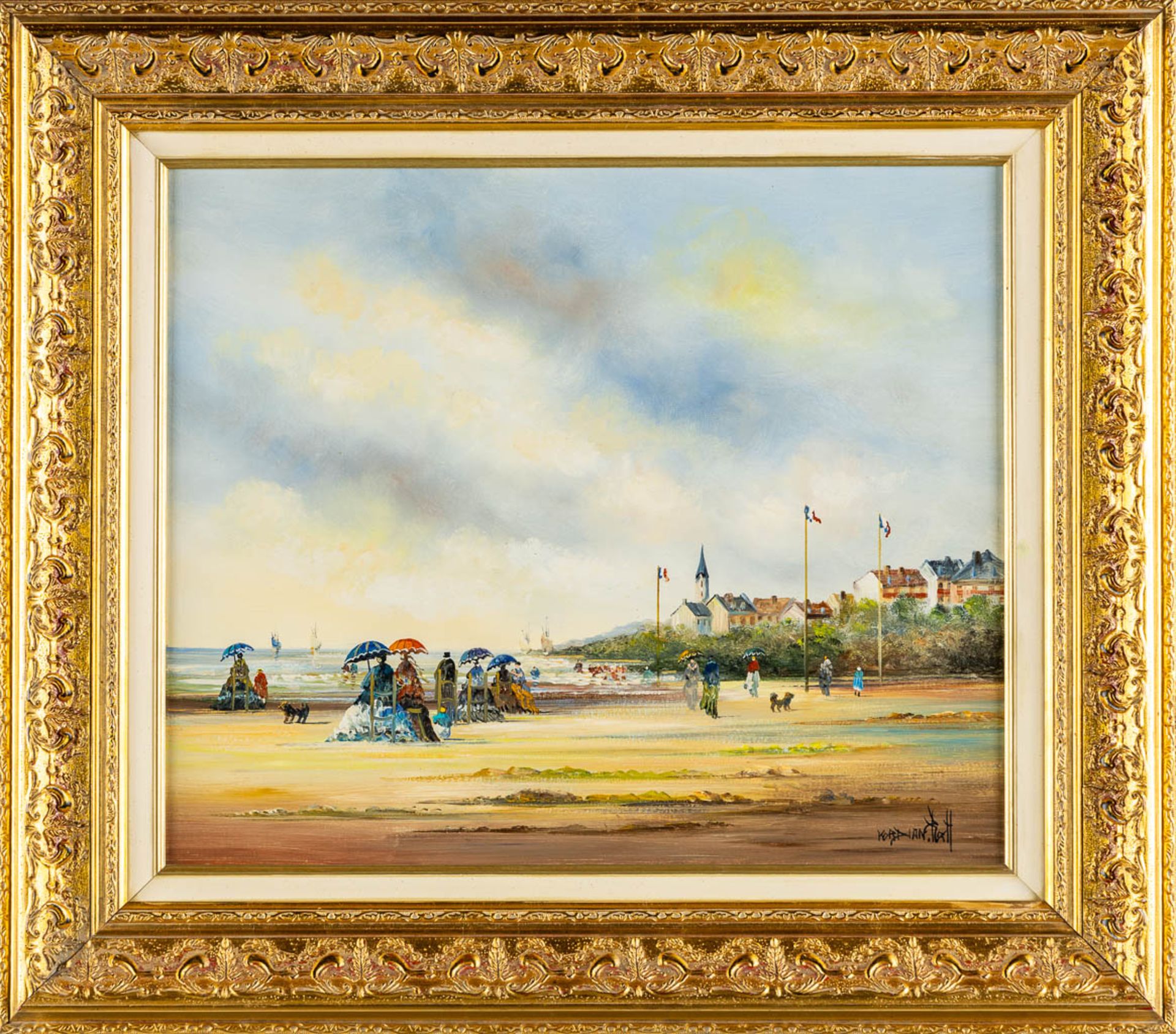 Roch KORDIAN (1950) 'View of the beach' oil on canvas. (W:55 x H:46 cm) - Image 3 of 8
