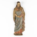 An antique wood sculptured figurine of Jesus Christ. Polychrome. 19th C. (W:22 x H:60 cm)