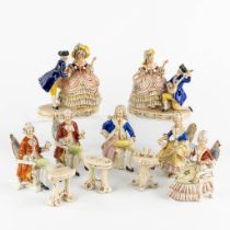 10 pieces of polychrome porcelain with romantic scènes. (L:7 x W:17 x H:18 cm)