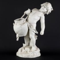 Auguste MOREAU (1834-1917) 'Enfant à la Cruche, Child with a Jug' bisque porcelain. (L:31 x W:25 x H