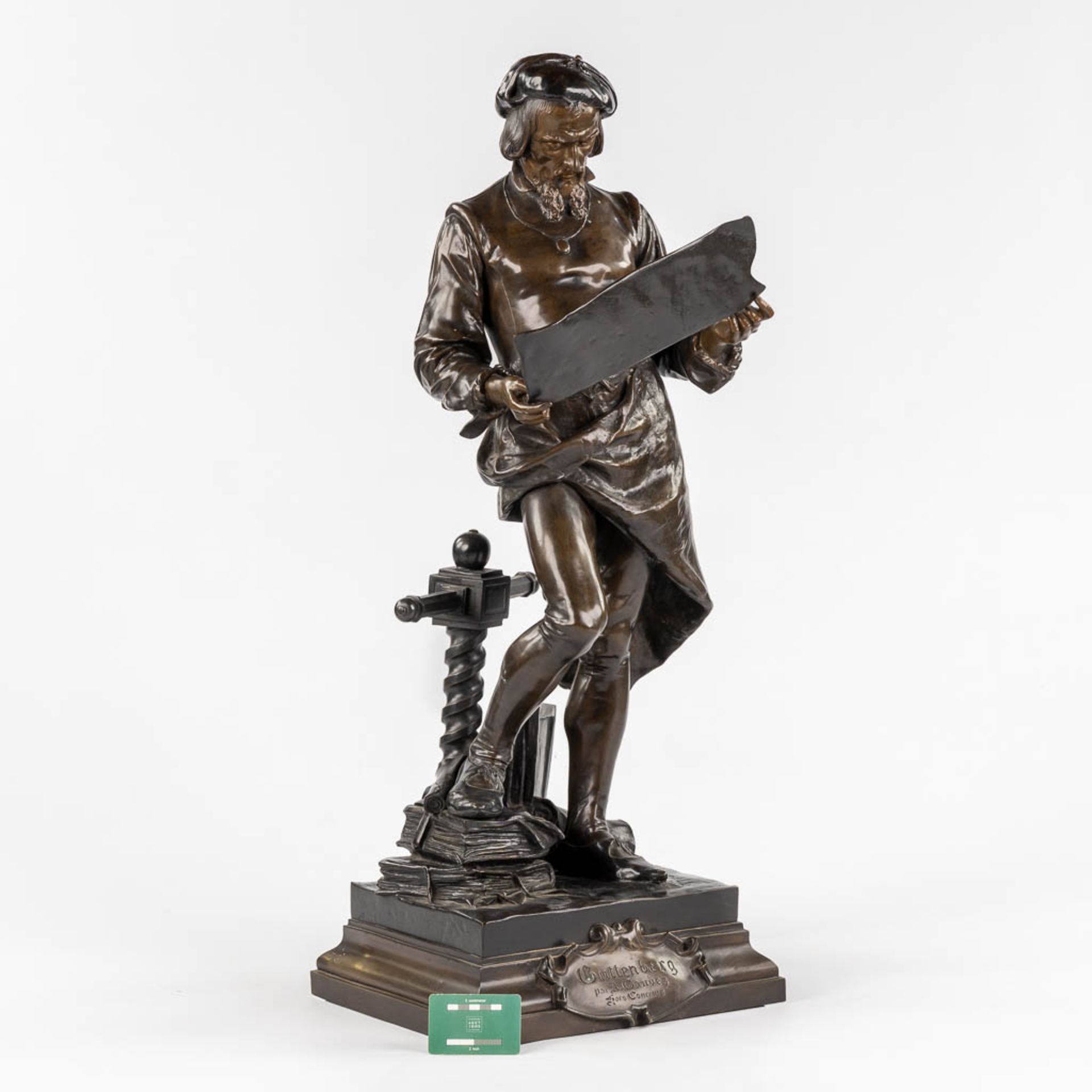 Adrien Etienne GAUDEZ (1845-1902) 'Guttenberg' patinated bronze. Hors Concours. (L:32 x W:35 x H:92 - Image 2 of 9