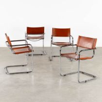 Four armchairs, chromed metal and leather in the style of Marcel Breuer. (L:55 x W:55 x H:80 cm)