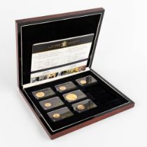 Kings of Belgum, Albert, Leopold 1 &amp; 2, 7 gold coins in a storage box. Belgium. 14ct and 21,6 ct