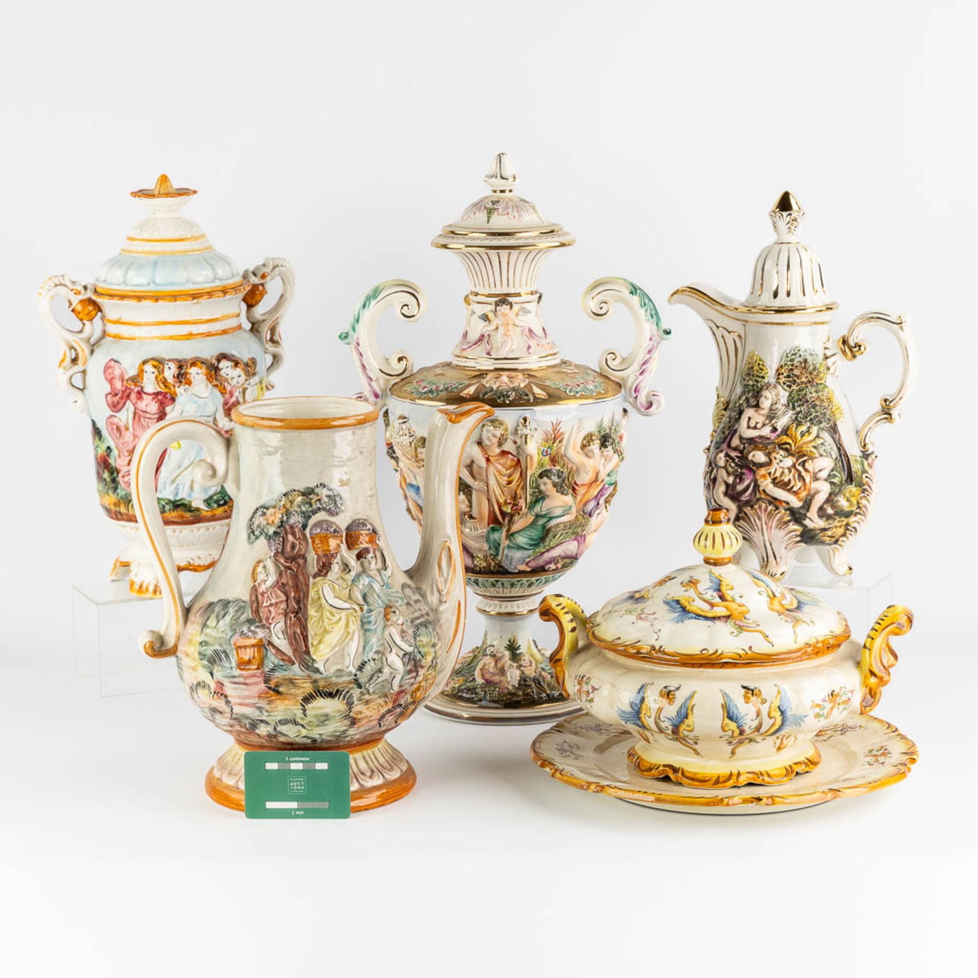 Capodimonte, 5 large pitchers, vases and urns. Glazed faience. (L:23 x W:31 x H:50 cm) - Image 2 of 31