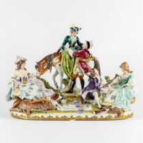 Scheibe-Alsbach, a polychrome porcelain group 'Picnic with multiple figurines'. Saxony, Germany. 20t
