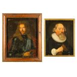 Two antique portraits of 'Noble Men', oil on canvas. 17th/18th C. (W:59 x H:76 cm)