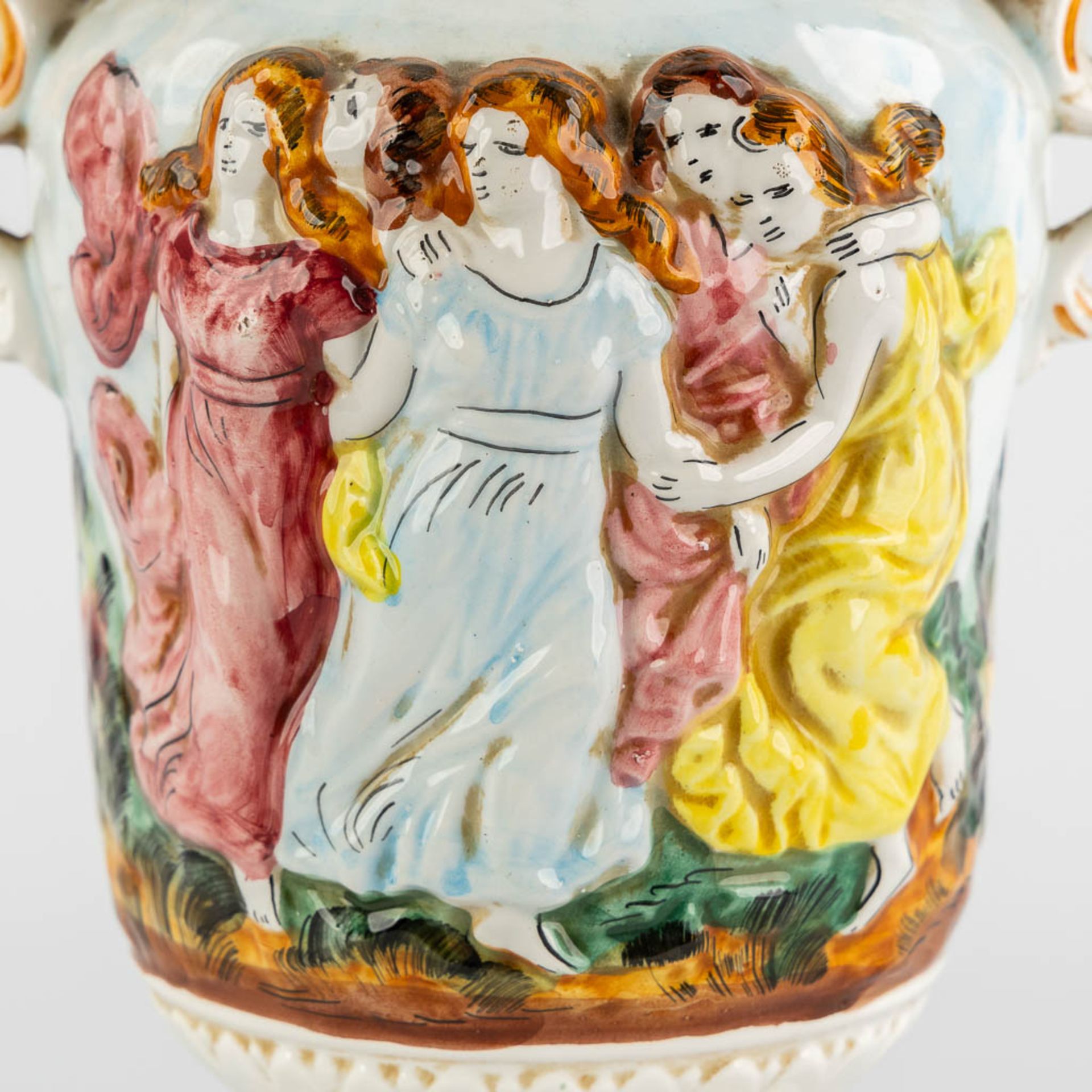 Capodimonte, 5 large pitchers, vases and urns. Glazed faience. (L:23 x W:31 x H:50 cm) - Image 14 of 31