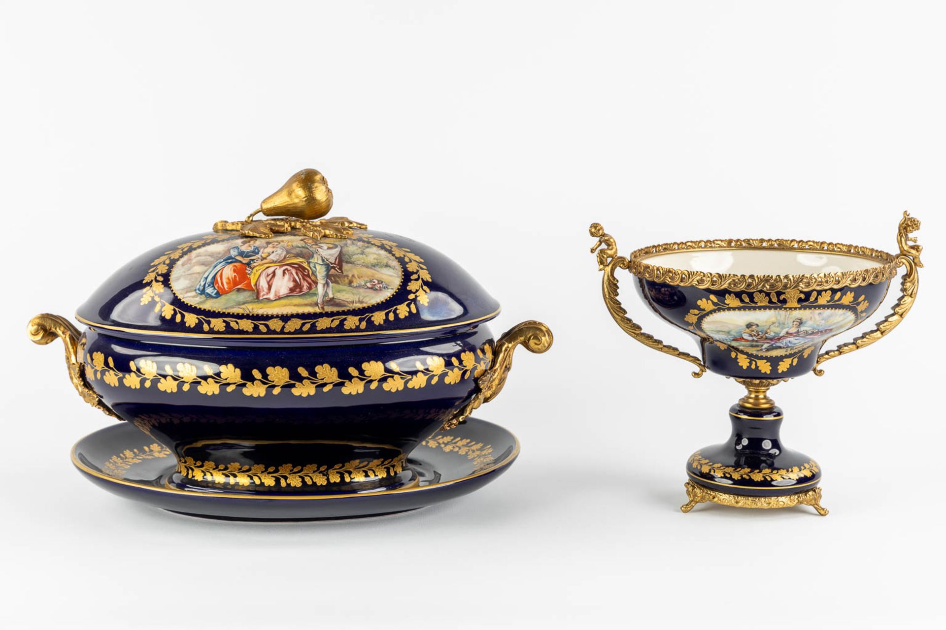 A.C.F. Sèvres, 4 items, cobalt-blue and bronze mounted porcelain. (L:29,5 x W:41 x H:26 cm) - Image 3 of 27