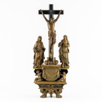 A large crucifix with a 3-piece golgotha, Veil of Veronica, patinated white clay. Circa 1900. (L:16