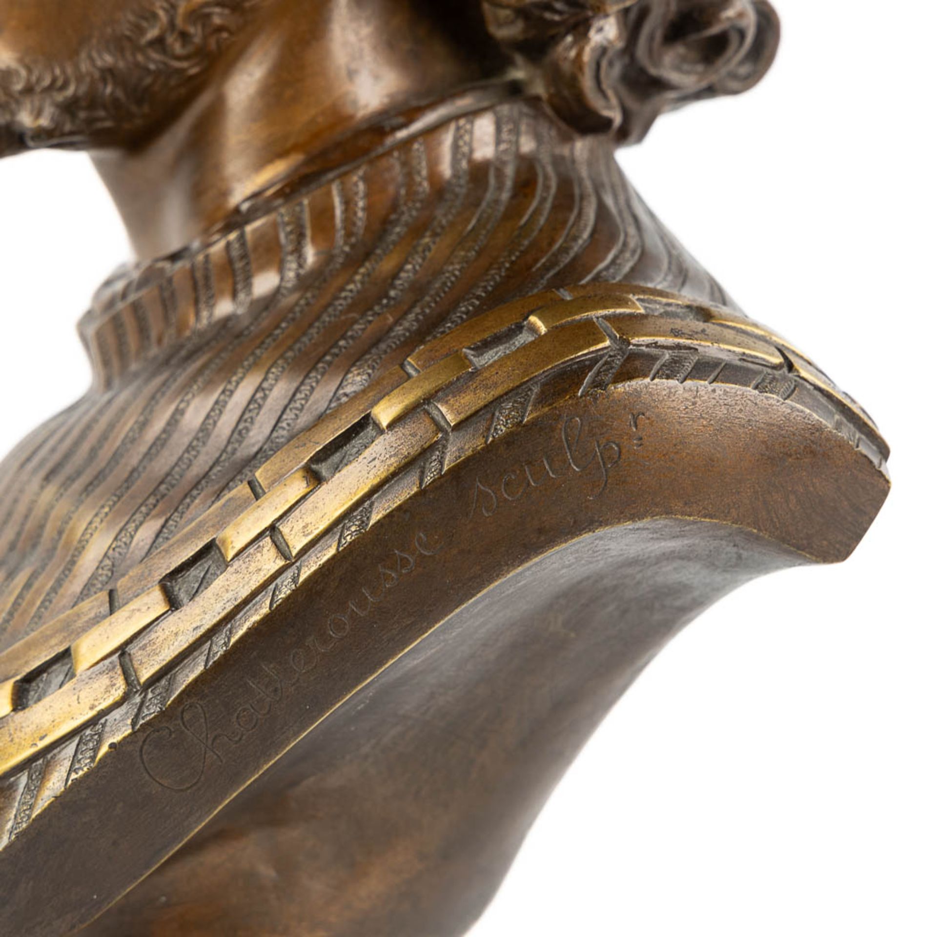 Émile CHATROUSSE (1829-1896)(Attr.) 'Bust of a Young Man' patinated and gilt bronze. (L:18 x W:23 x - Image 9 of 10