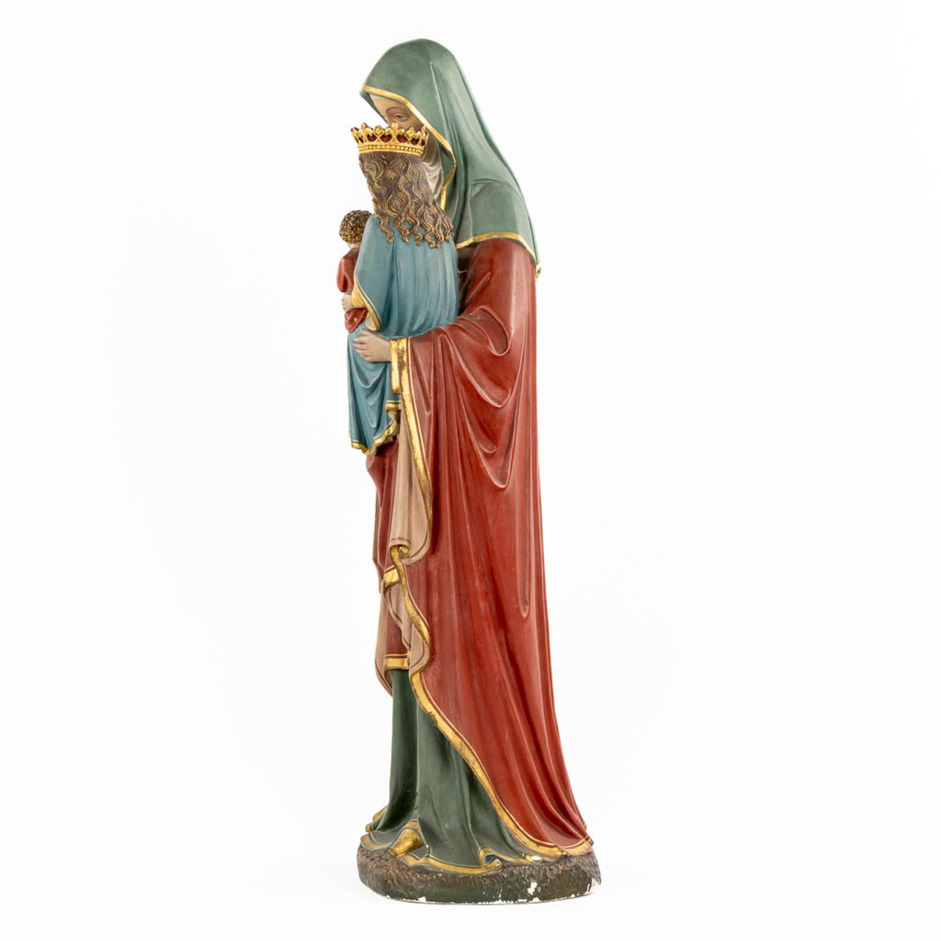 An antique figurine 'Virgin and Child with Saint Anne' patinated plaster. Circa 1900. (L:23 x W:27 x - Image 8 of 13