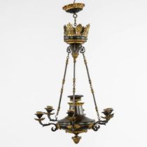 An antique candle chandelier, gilt and patinated bronze, Empire. (H:85 x D:56 cm)