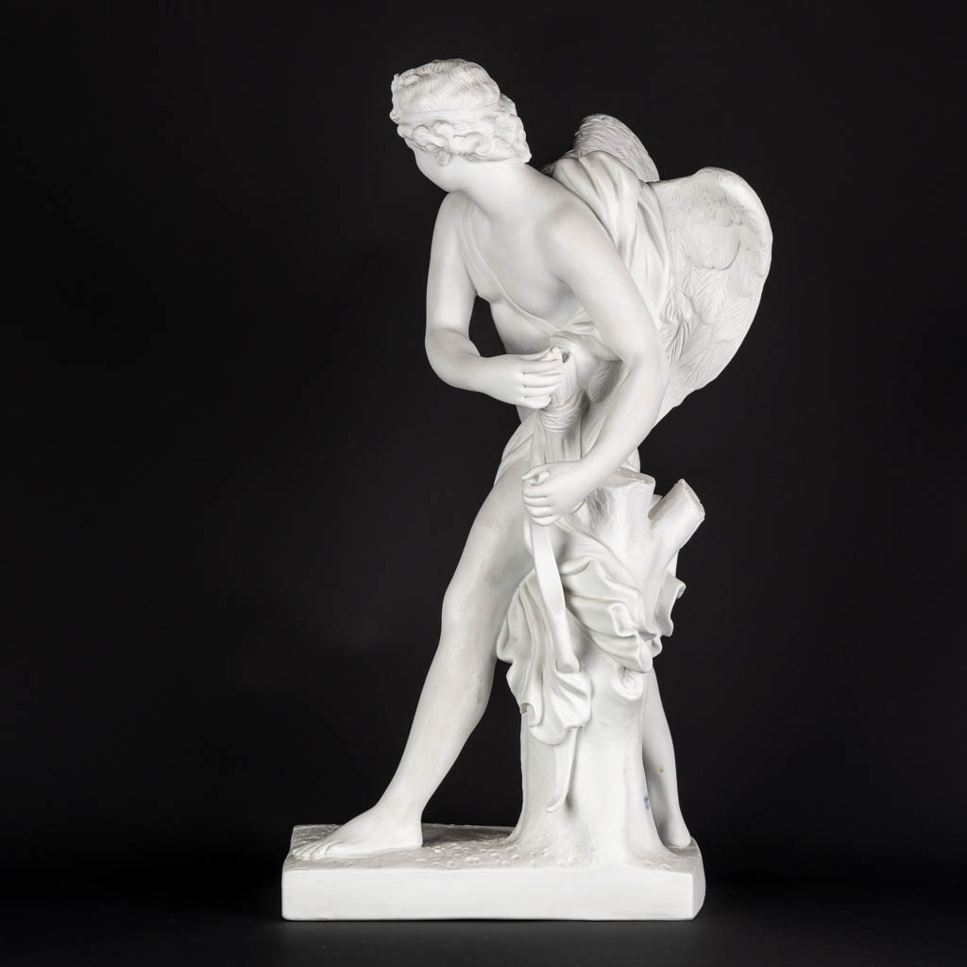 After Simon-Louis Boizot, Cupid, bisque porcelain. Probably made in Paris, France. (L:24 x W:28 x H: - Image 5 of 10