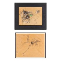 Koen SCHERPEREEL (1961-1997) 'Two Drawings' pencil on brown paper. (W:56 x H:46 cm)