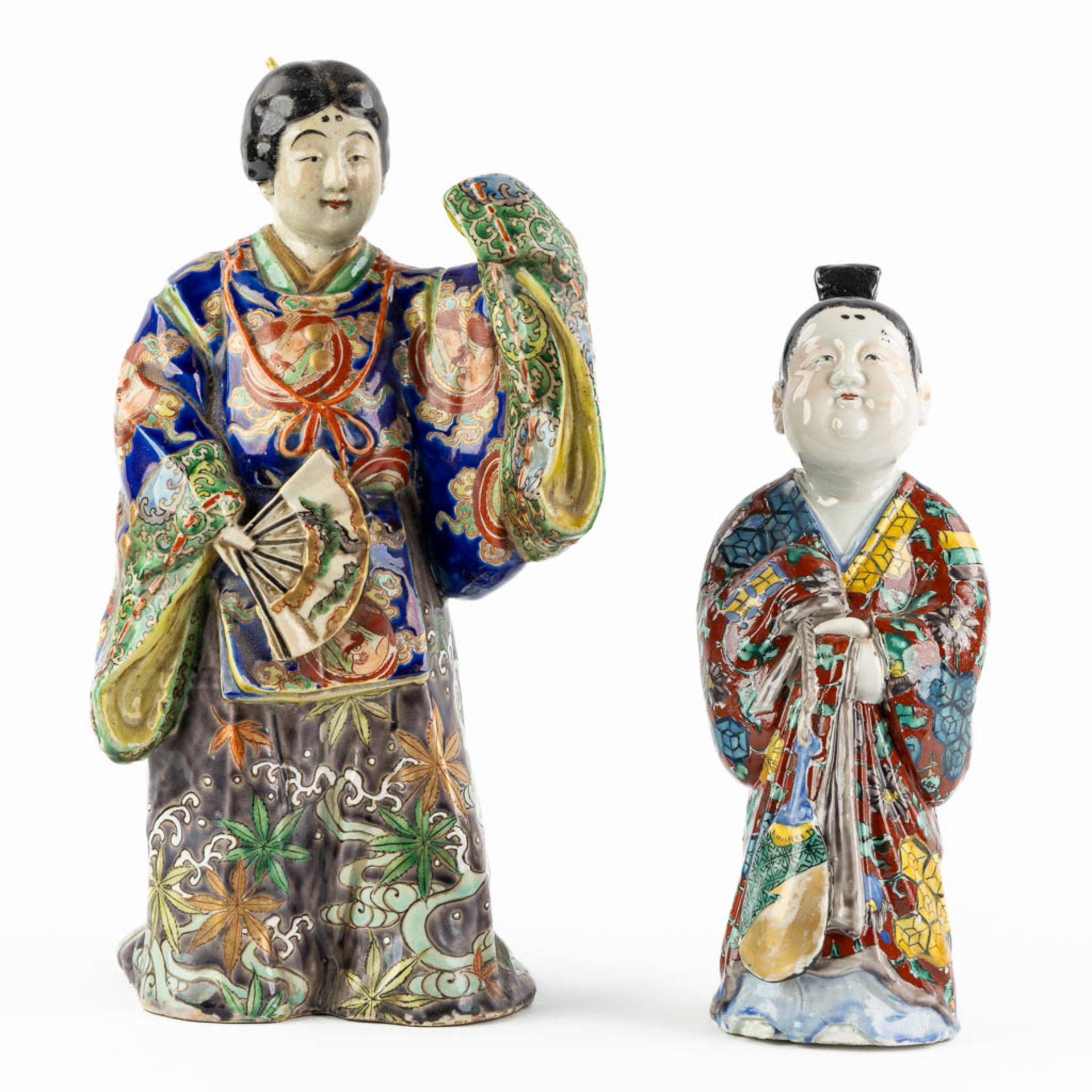 Two Japanese figurines, glazed stoneware. 19th/20th C. (L:14 x W:17 x H:32 cm) - Image 3 of 12