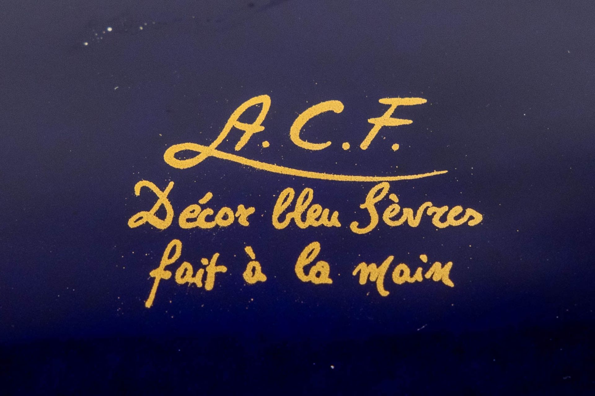 A.C.F. Sèvres, 4 items, cobalt-blue and bronze mounted porcelain. (L:29,5 x W:41 x H:26 cm) - Image 13 of 27