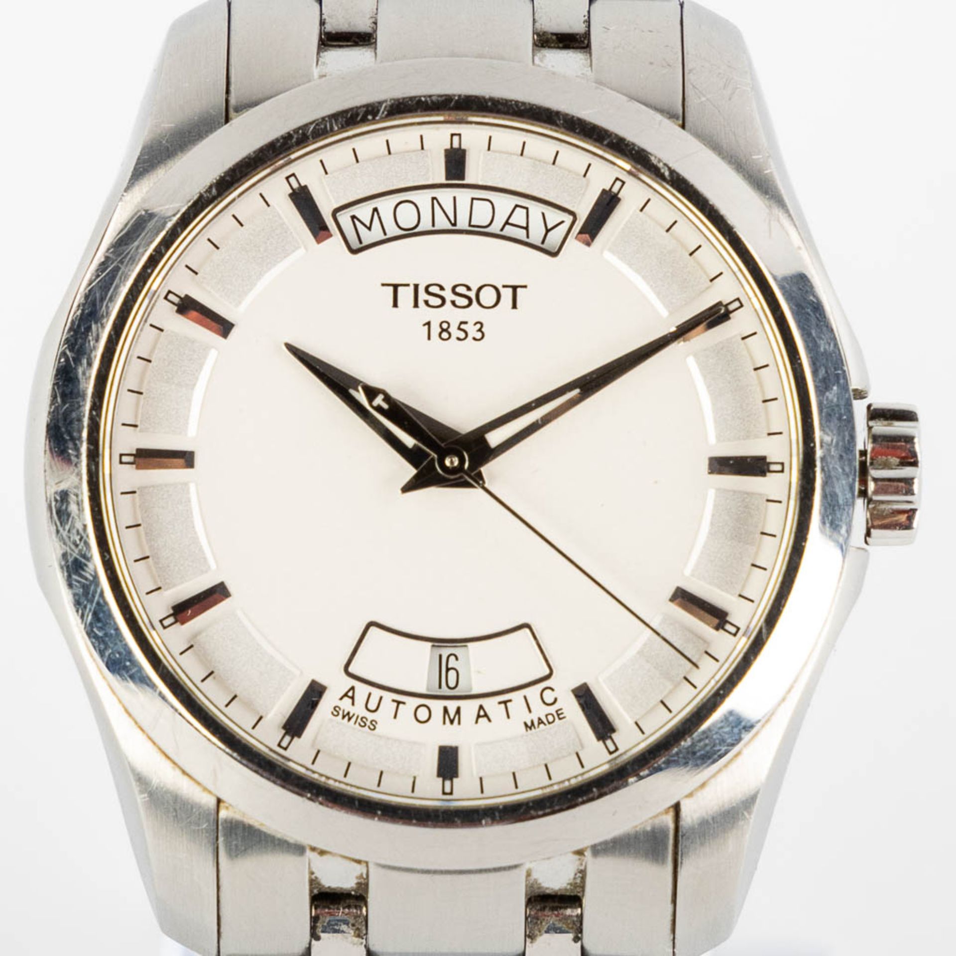 Tissot Couturier, a men's wristwatch, white dial day date with an automatic movement. Box and papers - Image 7 of 14