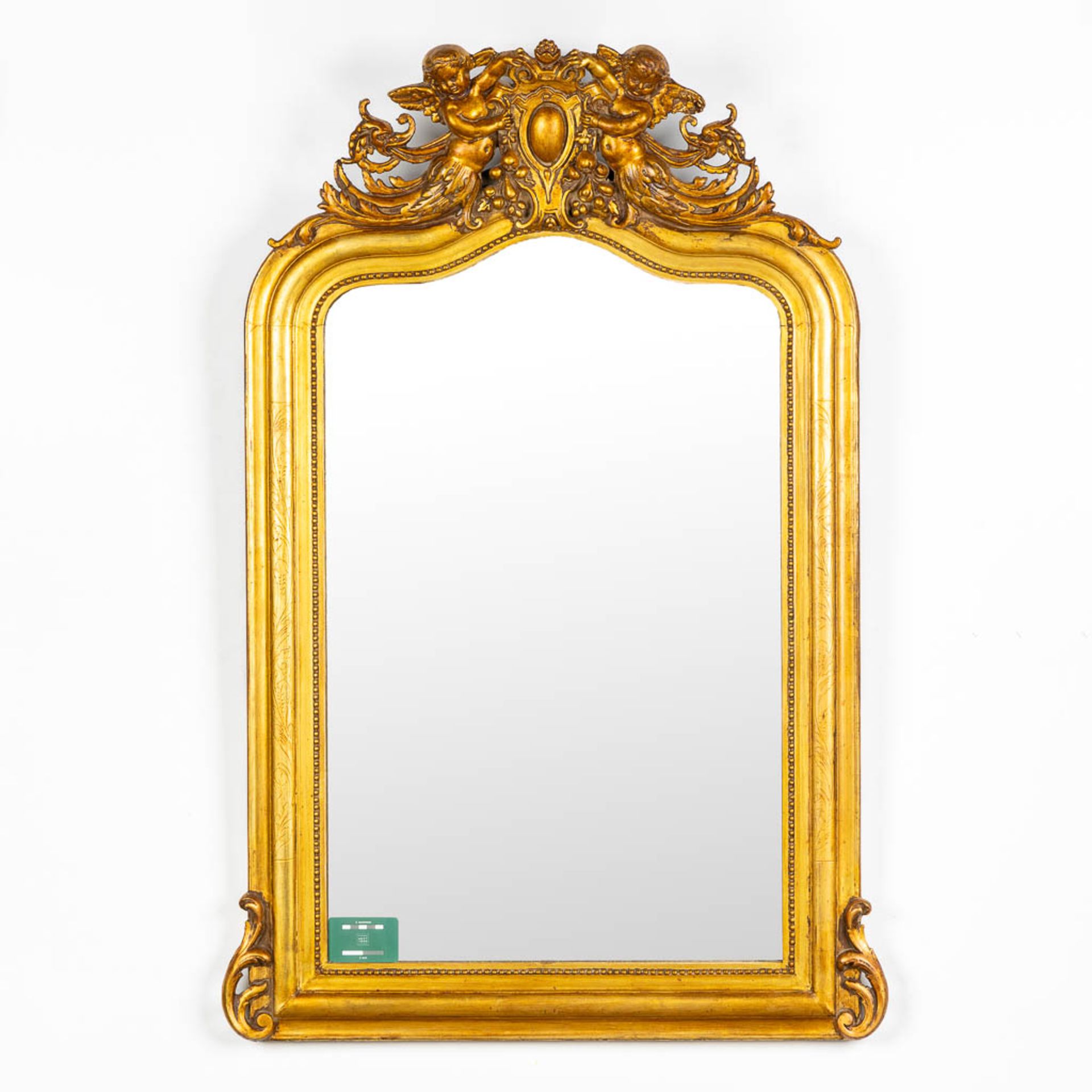 An antique mirror, gilt wood and stucco. Circa 1900. (W:82 x H:122 cm) - Image 2 of 11