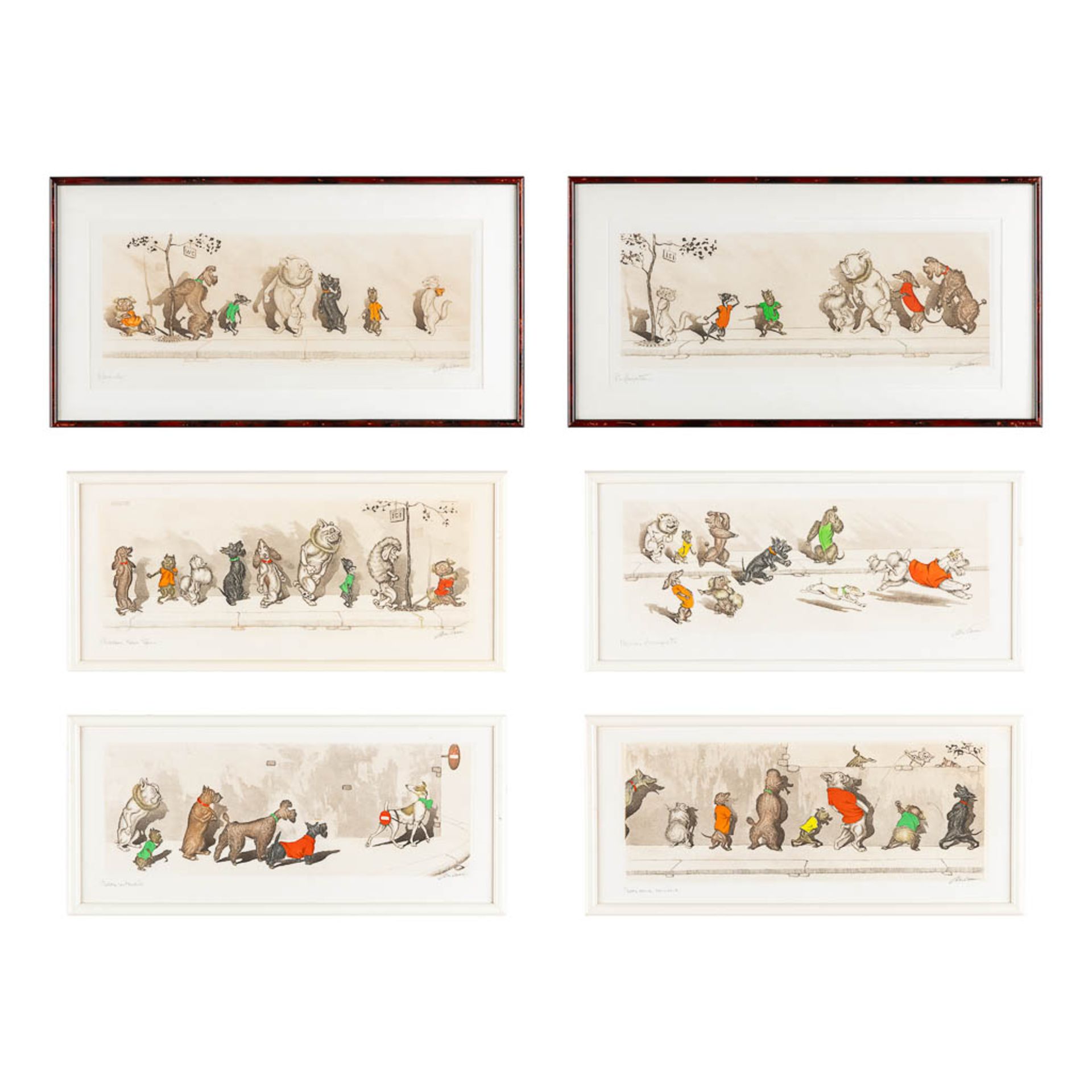 Arthur Boris KLEIN (1893-1985) 'The Dirty Dogs of Paris' a set of 6 lithographs. (W:43,5 x H:17 cm)