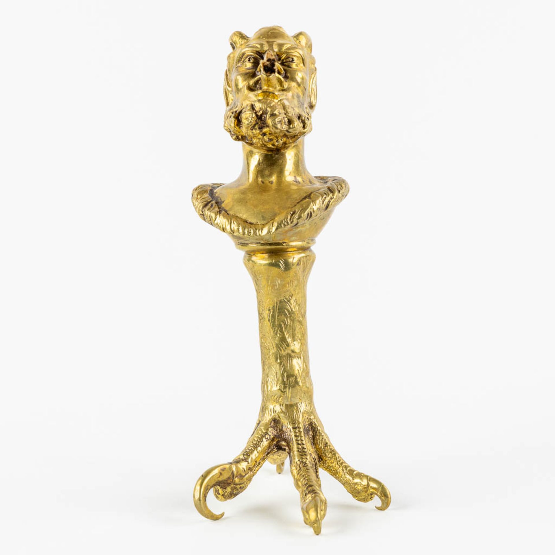 An antique Cigarette or Cigar lighter, gilt bronze in the shape of a Satyr/Devil. 19th/20th C. (L:14 - Image 3 of 10