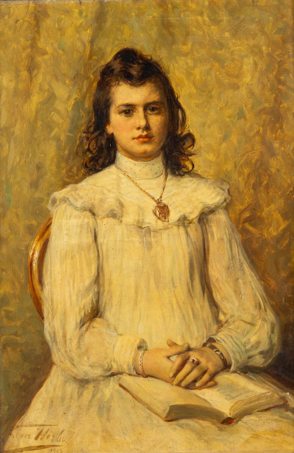 Léon HERBO (1850-1907) 'Portrait of a girl' oil on canvas. 1903. (W:67 x H:100 cm)