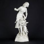 Mathurin MOREAU (1822-1912) 'Lady with an Angel' bisque porcelain. (L:23 x W:22 x H:61 cm)