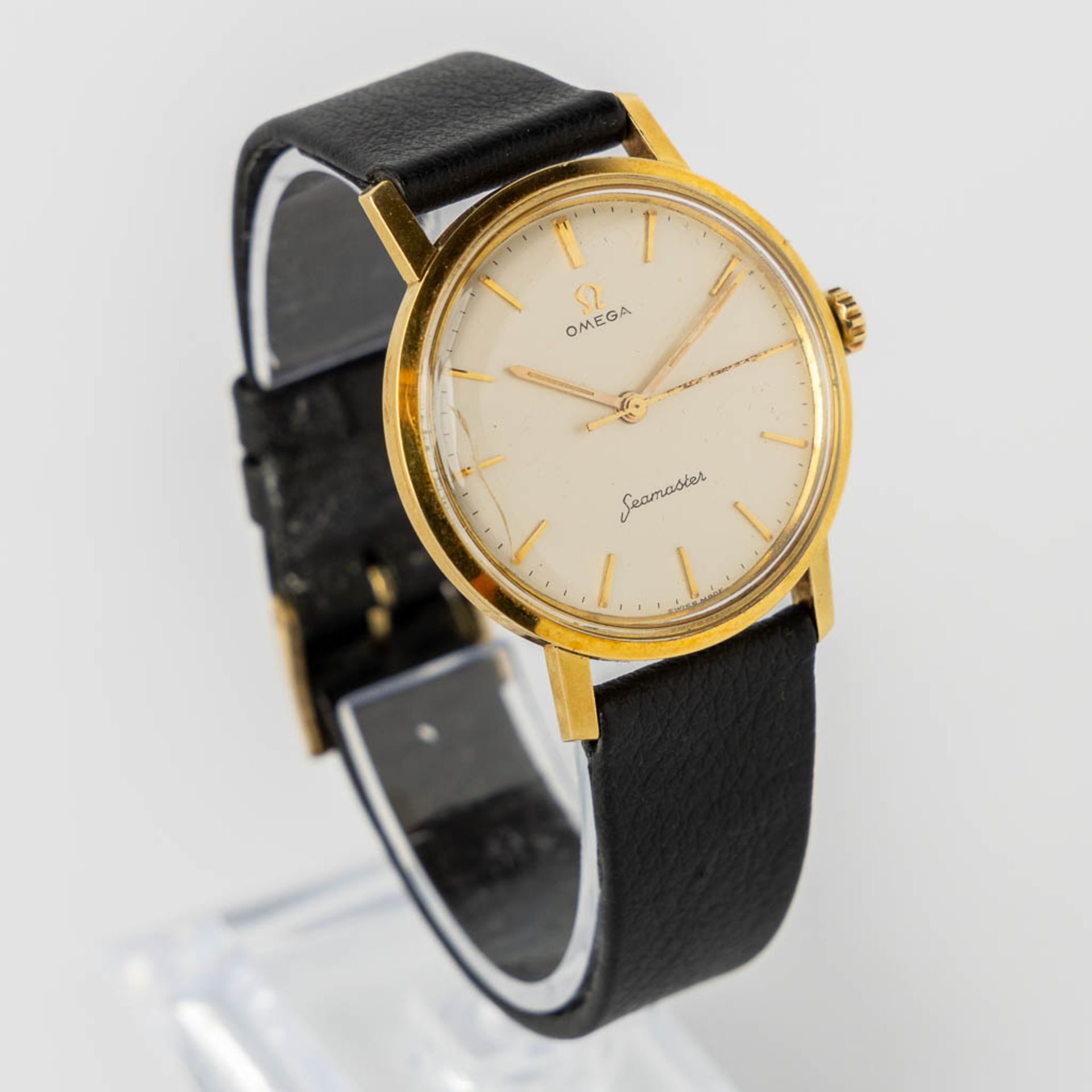 Omega Seamaster, a vintage men's wristwatch, 18kt yellow gold, waterproof case. 34mm. (D:3,4 cm) - Image 8 of 9