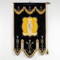 An antique banner decorated with thick gold thread embroideries of 'Our Lady'. Circa 1900. (W:108 x