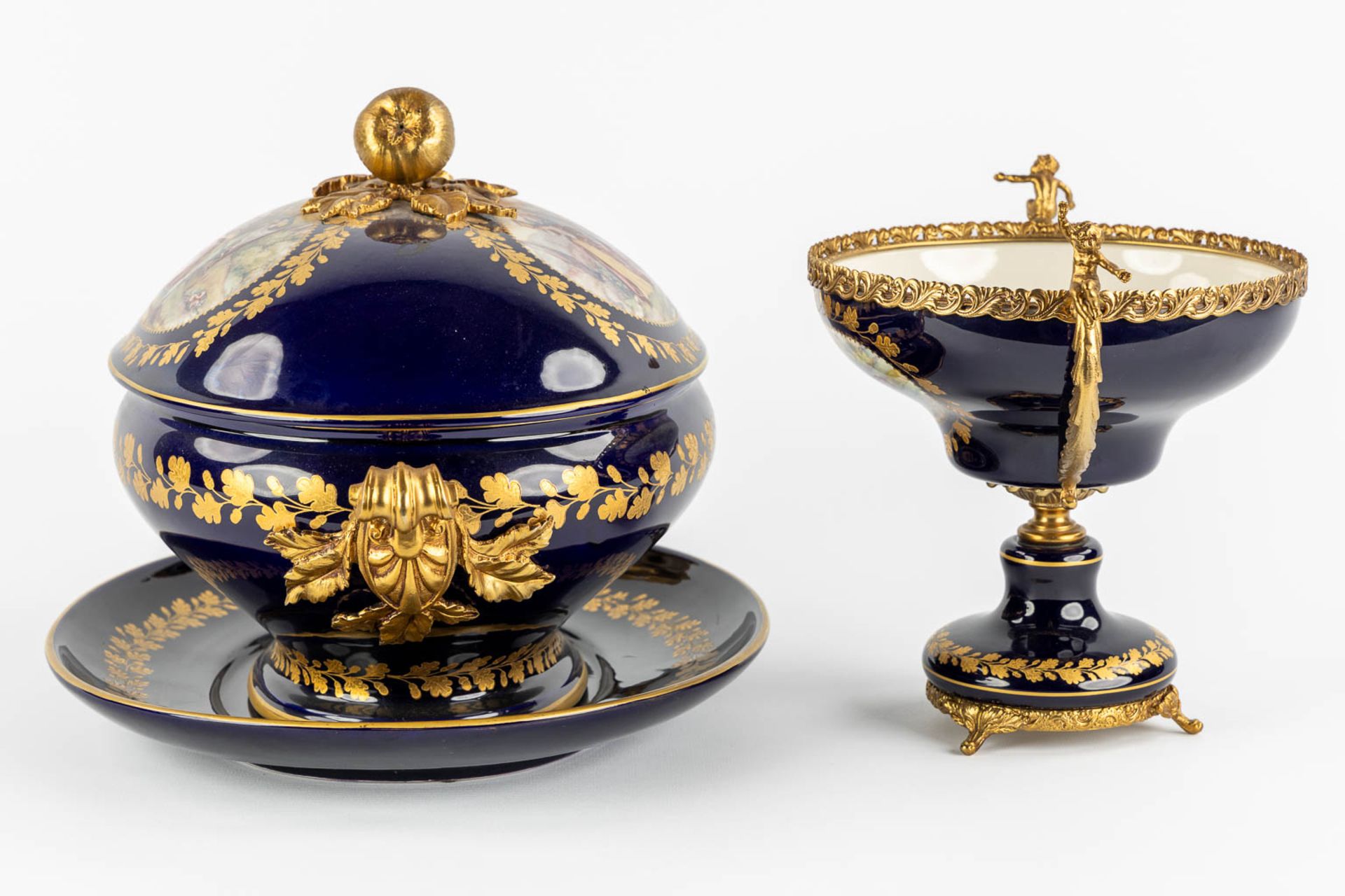 A.C.F. Sèvres, 4 items, cobalt-blue and bronze mounted porcelain. (L:29,5 x W:41 x H:26 cm) - Image 6 of 27