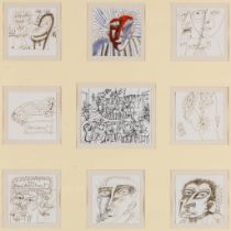Koen SCHERPEREEL (1961-1997) '9 drawings' indian ink and watercolour on paper. (W:13 x H:10,5 cm)
