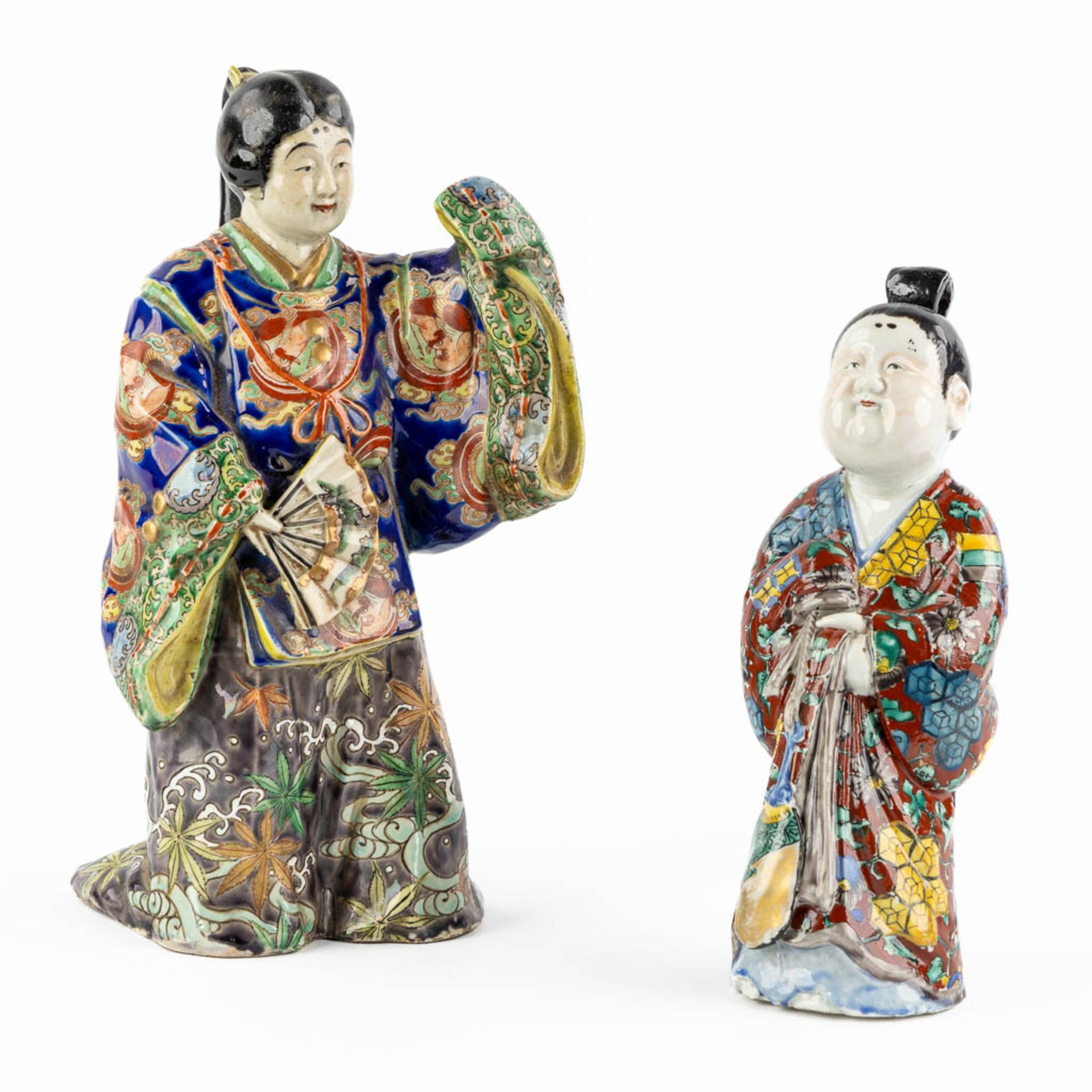 Two Japanese figurines, glazed stoneware. 19th/20th C. (L:14 x W:17 x H:32 cm)