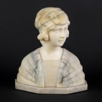 Richard AURILI (1834-c.1914) 'Bust of a Lady' sculptured alabaster. (L:10 x W:20 x H:22 cm)