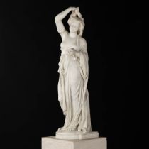 Auguste Joseph CARRIER (1800-1875) 'Figurine of a lady' sculptured Carrara marble. (L:28 x W:27 x H: