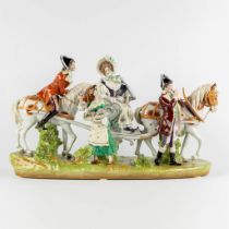 Scheibe Alsbach, 'Lady on a horse carriage' polychrome porcelain, Saxony Germany. 20th C. (L:30 x W: