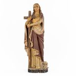 An antique figurine 'Saint Mary Magdalene', patinated plaster. Circa 1900. (L:22 x W:25 x H:82 cm)