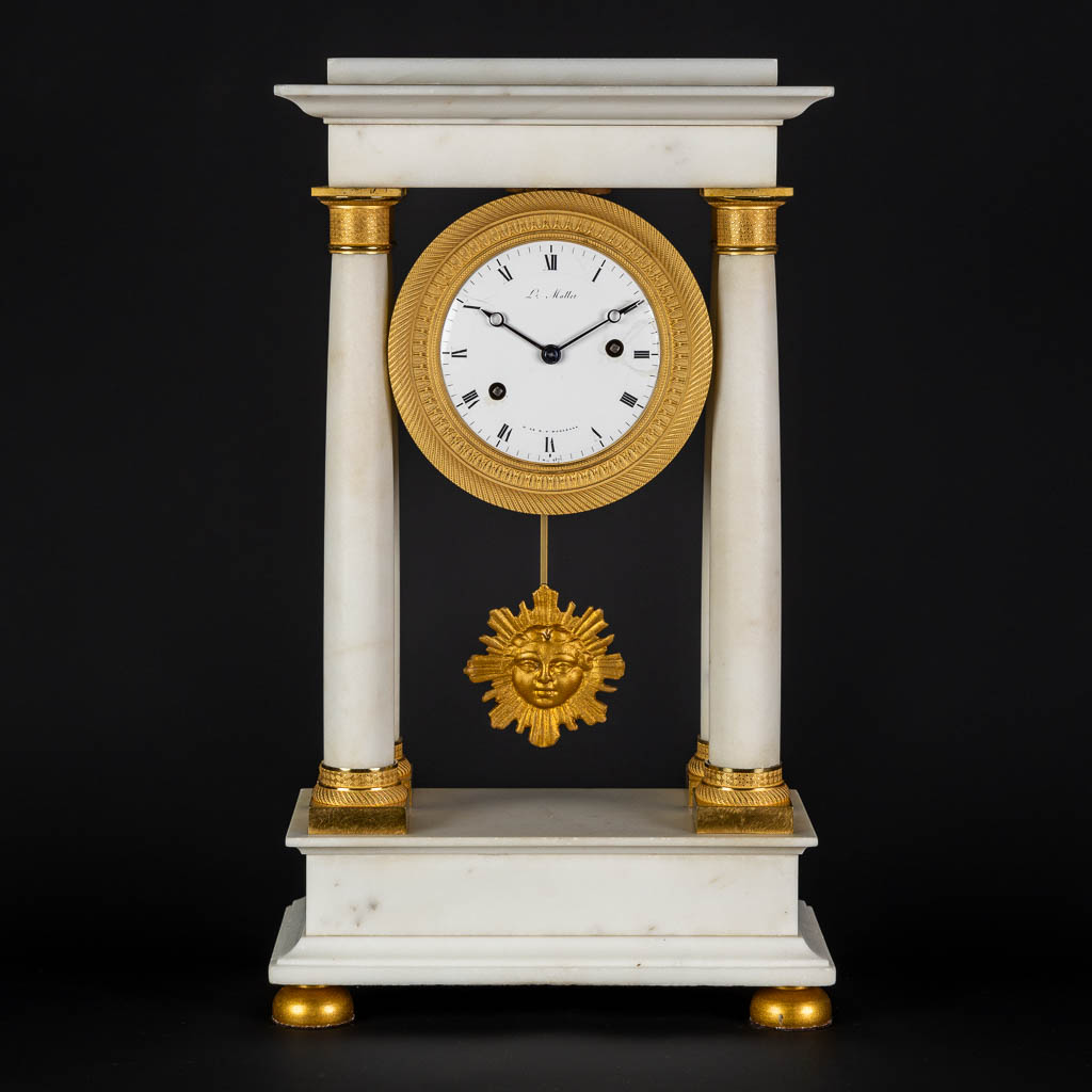 A column clock, white marble mounted with bronze L.Mallet H. de M. D. d'Orléans, n° 937. Empire. (L: - Image 3 of 18