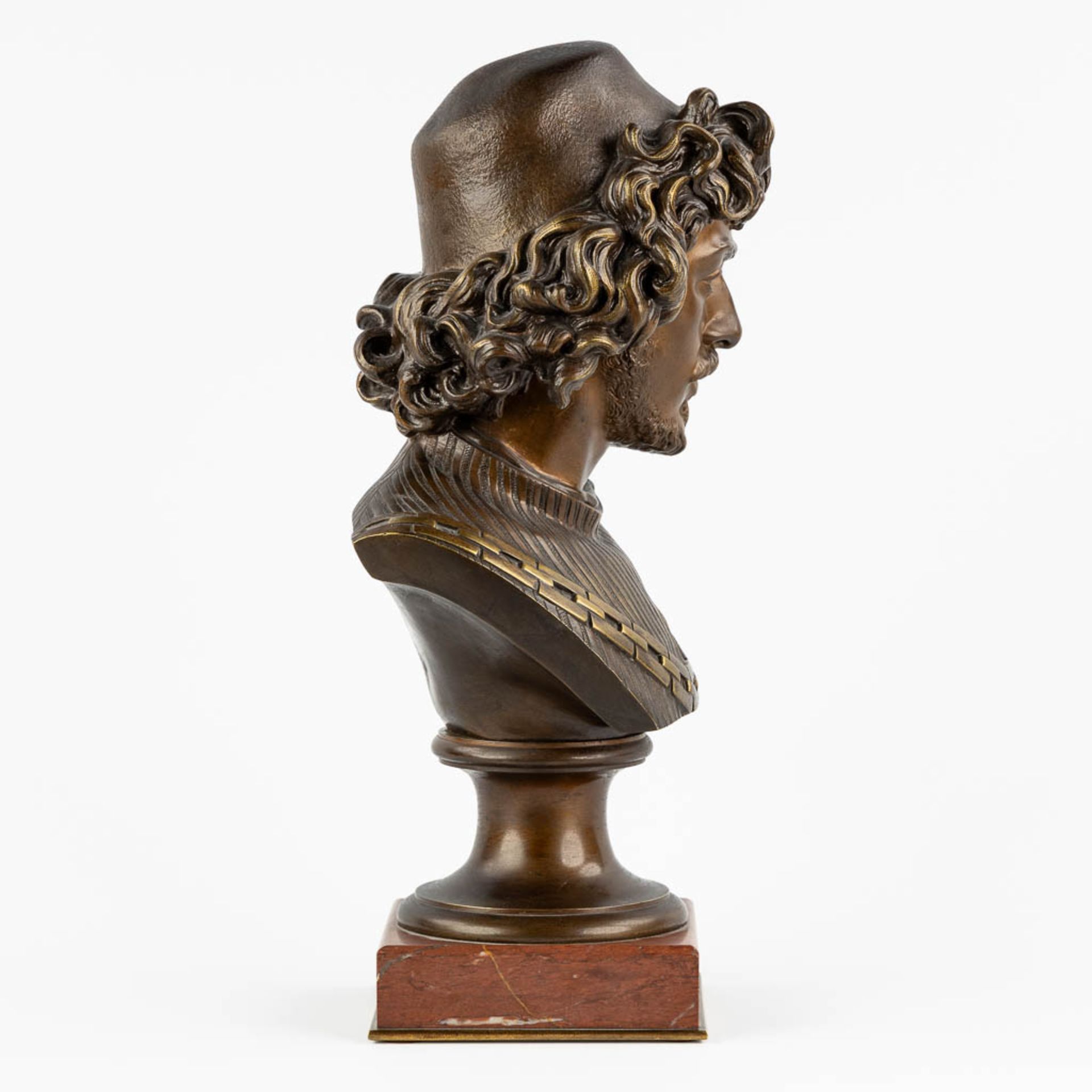 Émile CHATROUSSE (1829-1896)(Attr.) 'Bust of a Young Man' patinated and gilt bronze. (L:18 x W:23 x - Image 6 of 10