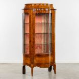 A display cabinet, veneered wood and glass. Circa 1900. (L:44 x W:89 x H:165 cm)