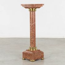 An antique sculptured red marble pedestal, mounted with bronze. Circa 1900. (L:30 x W:30 x H:103 cm)