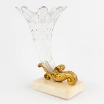 A crystal vase mounted in a bronze base, in the shape of a Cornucopia, Napoleon 3 period. (L:16 x W:
