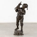 Émile LAPORTE (1858-1907) 'Boy with a Ram' patinated bronze. (L:31 x W:37 x H:100 cm)